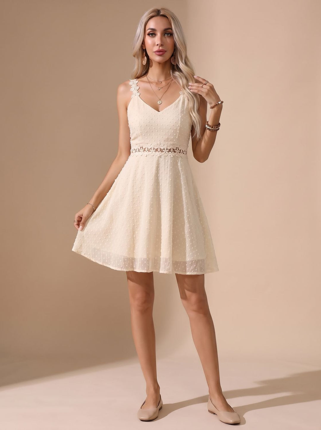 Wyndorel | Women's Lace Waist A-Line Mini Dress - White - Image 2