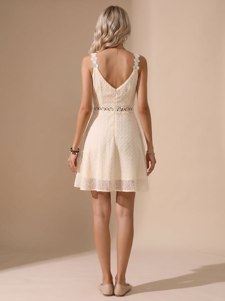Wyndorel | Women's Lace Waist A-Line Mini Dress - White - Image 4