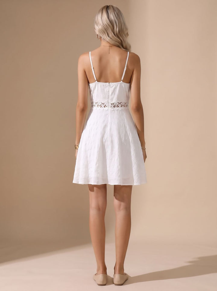Wyndorel | Women's Lace Waist A-Line Mini Dress - White - Image 5