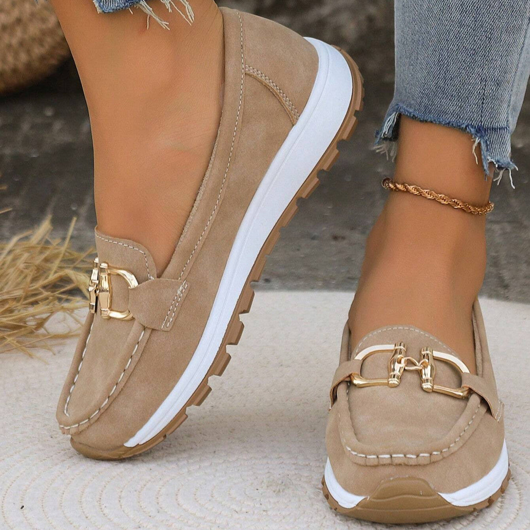 Xandra | Women's Buckle Detail Loafers - Beige - Image 1