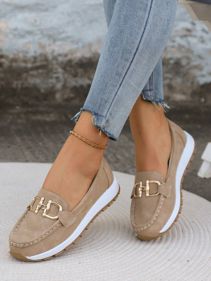 Xandra | Women's Buckle Detail Loafers - Beige - Image 2