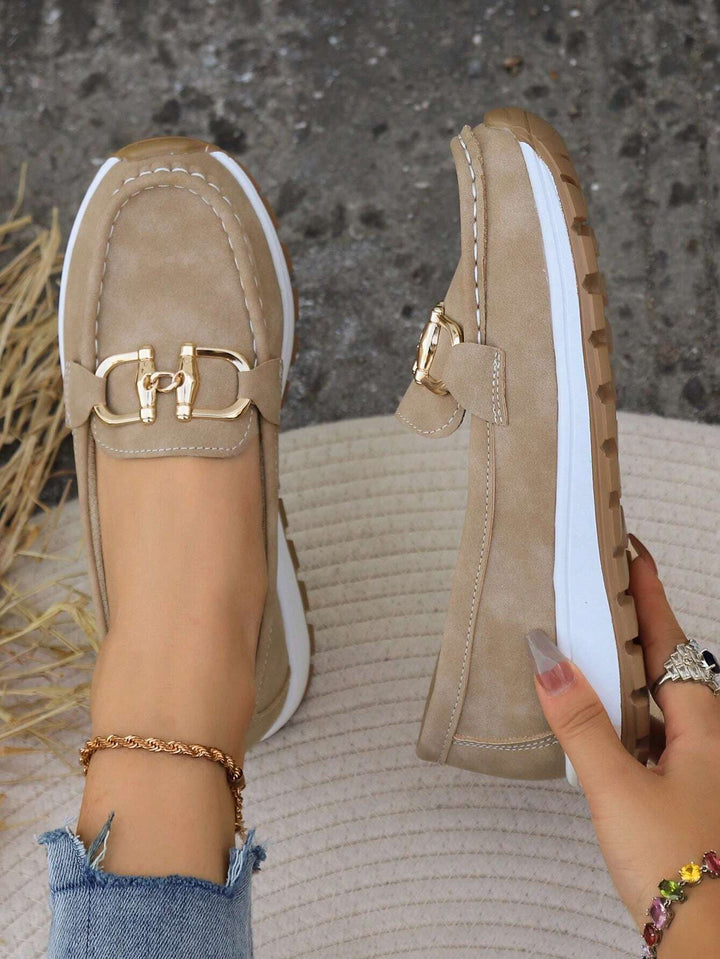 Xandra | Women's Buckle Detail Loafers - Beige - Image 5
