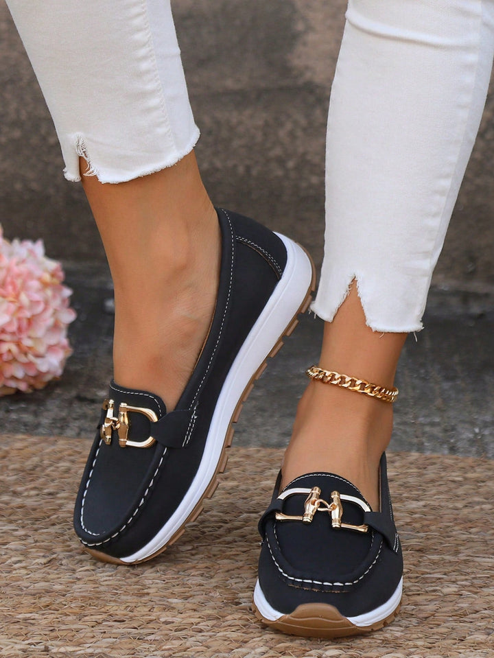 Xandra | Women's Buckle Detail Loafers - Beige - Image 7
