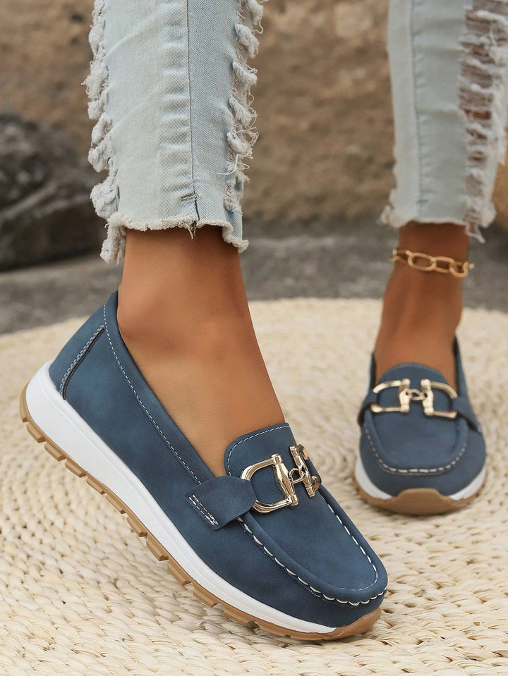 Xandra | Women's Buckle Detail Loafers - Beige - Image 9