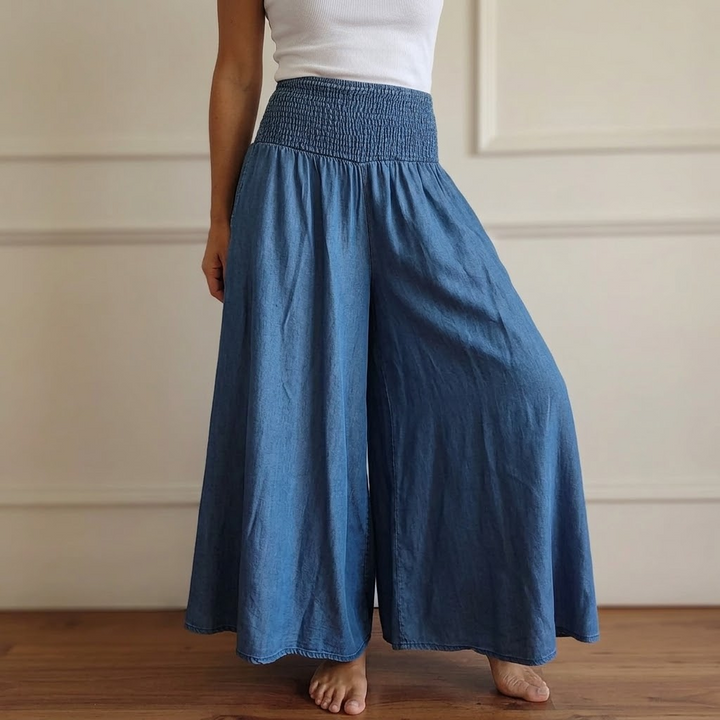 Yarrow | Women's Wide Leg Palazzo Pants - Blue - Image 1