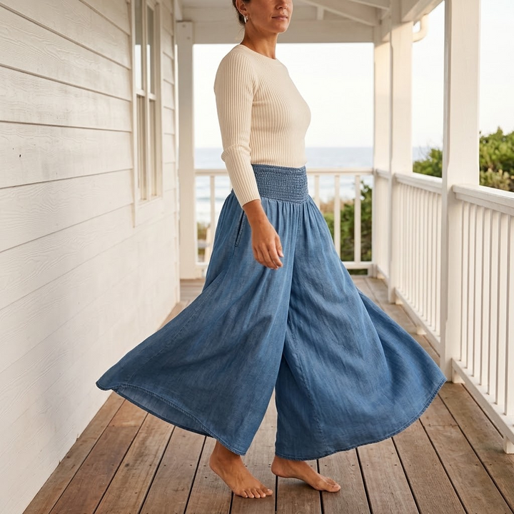 Yarrow | Women's Wide Leg Palazzo Pants - Blue - Image 4