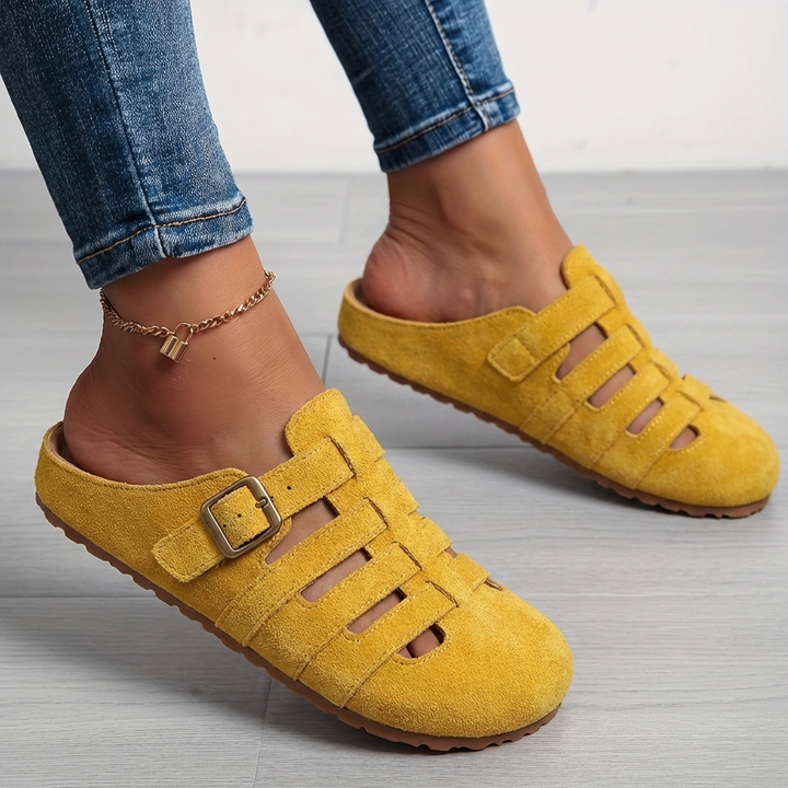 Yolanda | Women's Strappy Sandals Closed Toe Mule Flats - Yellow - Image 1