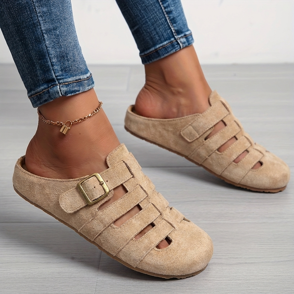 Yolanda | Women's Strappy Sandals Closed Toe Mule Flats - Yellow - Image 2