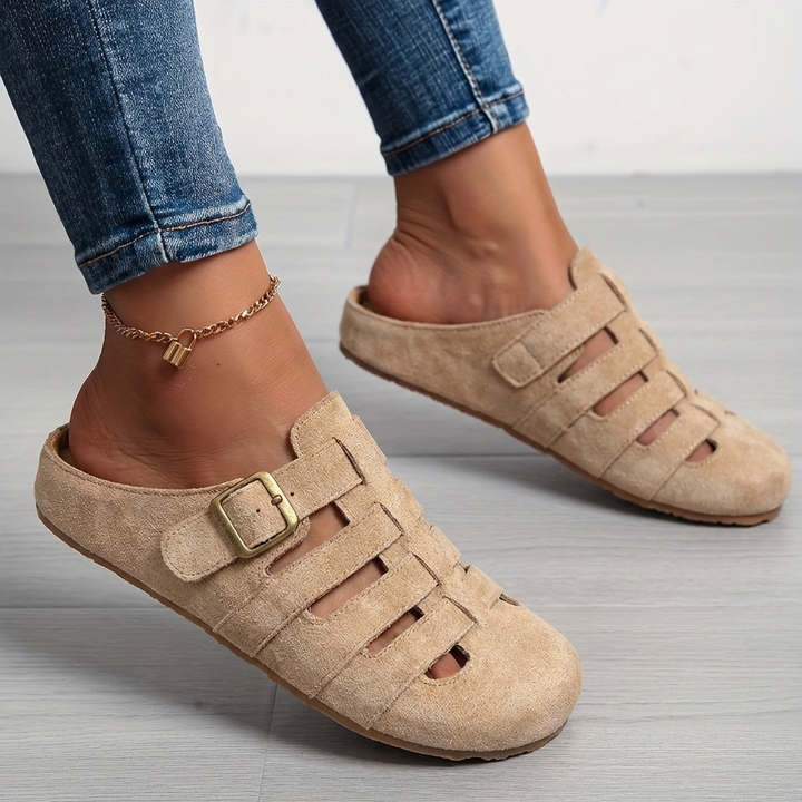 Yolanda | Women's Strappy Sandals Closed Toe Mule Flats - Yellow - Image 2