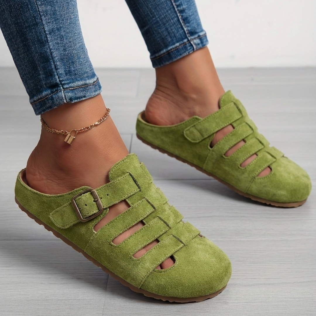 Yolanda | Women's Strappy Sandals Closed Toe Mule Flats - Yellow - Image 4