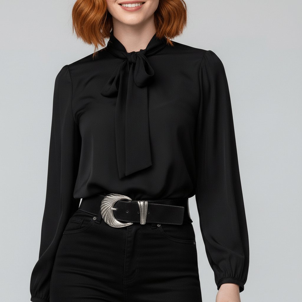 Yvette | Women's Tie Neck Puff Sleeve Blouse - Red - Image 10