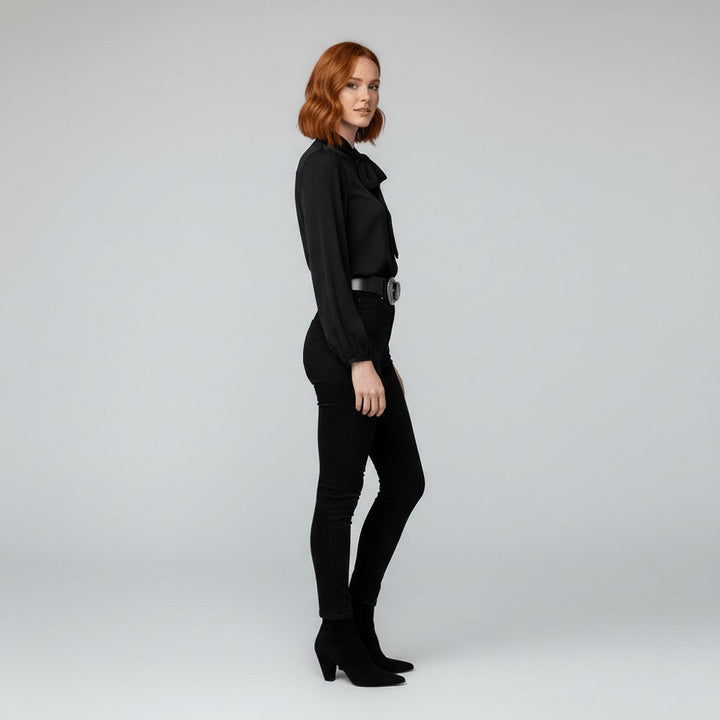 Yvette | Women's Tie Neck Puff Sleeve Blouse - Red - Image 12