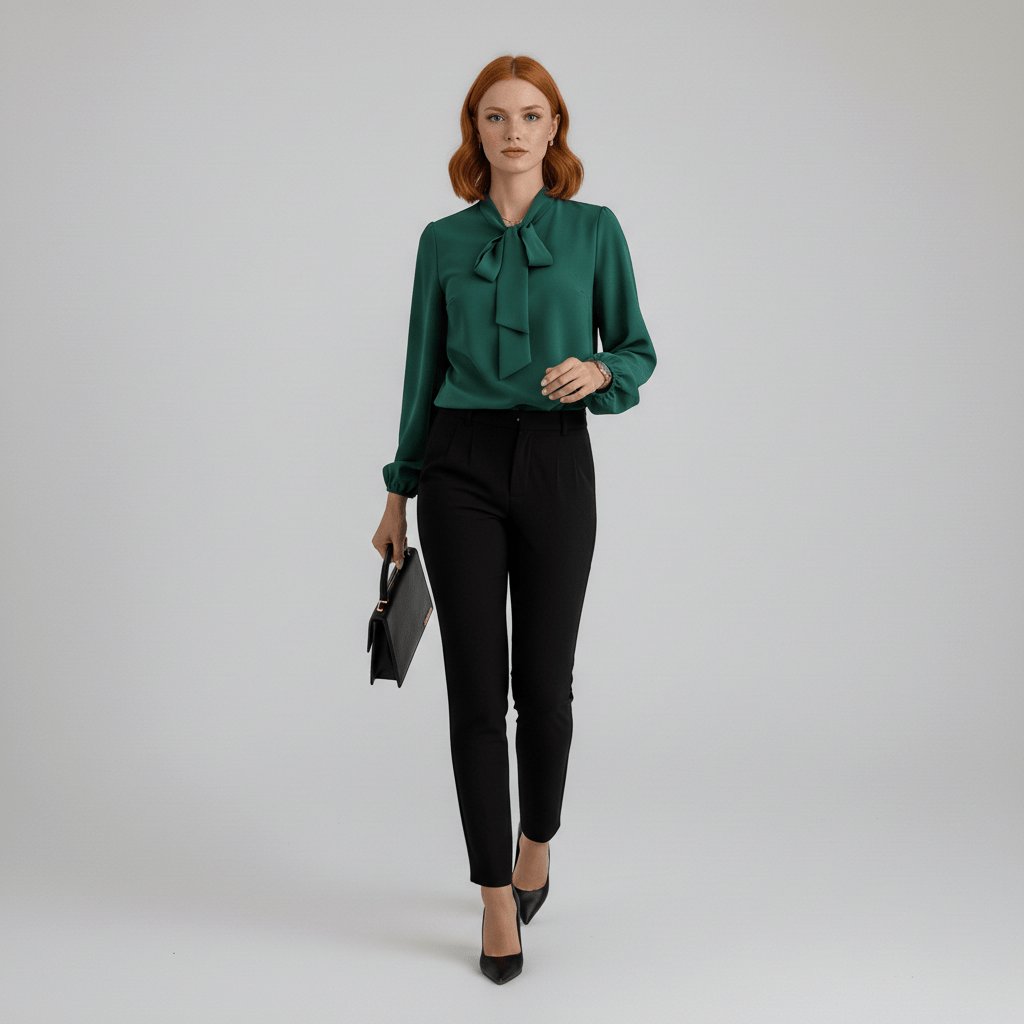 Yvette | Women's Tie Neck Puff Sleeve Blouse - Red - Image 5