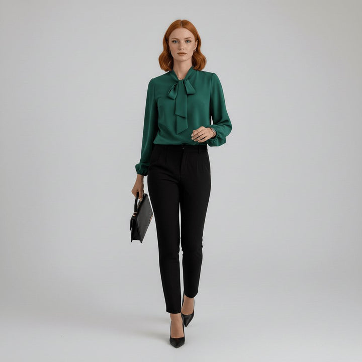 Yvette | Women's Tie Neck Puff Sleeve Blouse - Red - Image 5
