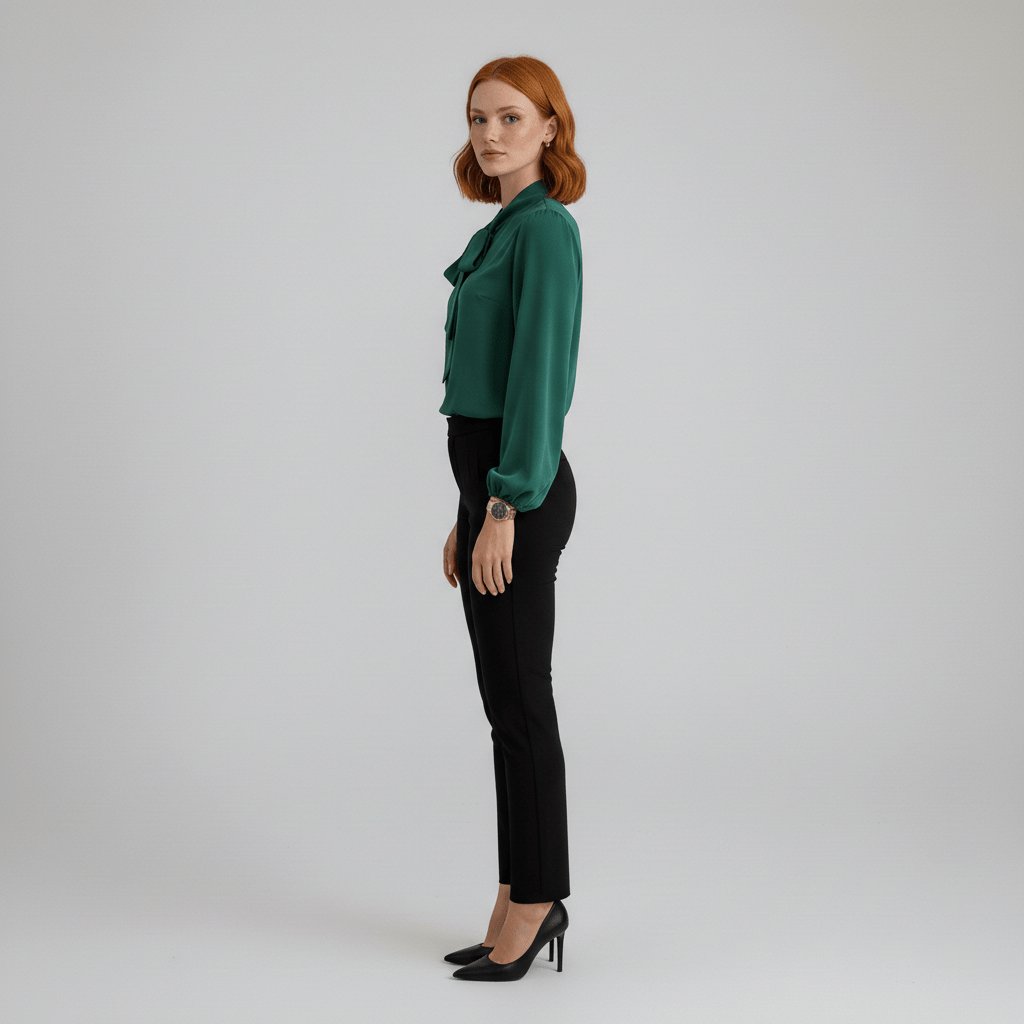 Yvette | Women's Tie Neck Puff Sleeve Blouse - Red - Image 6