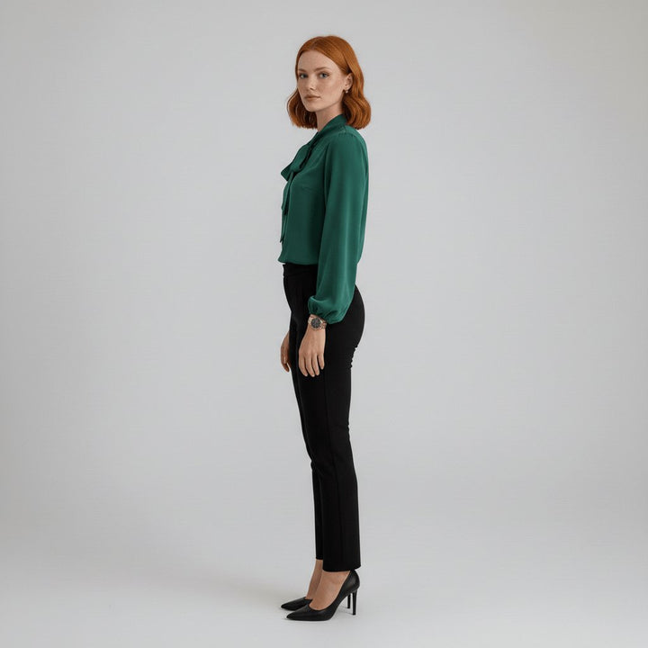 Yvette | Women's Tie Neck Puff Sleeve Blouse - Red - Image 6