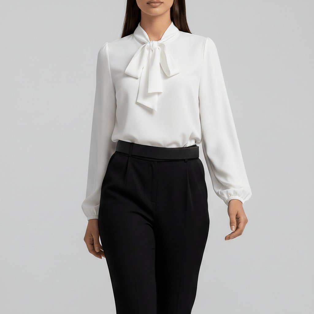 Yvette | Women's Tie Neck Puff Sleeve Blouse - Red - Image 7