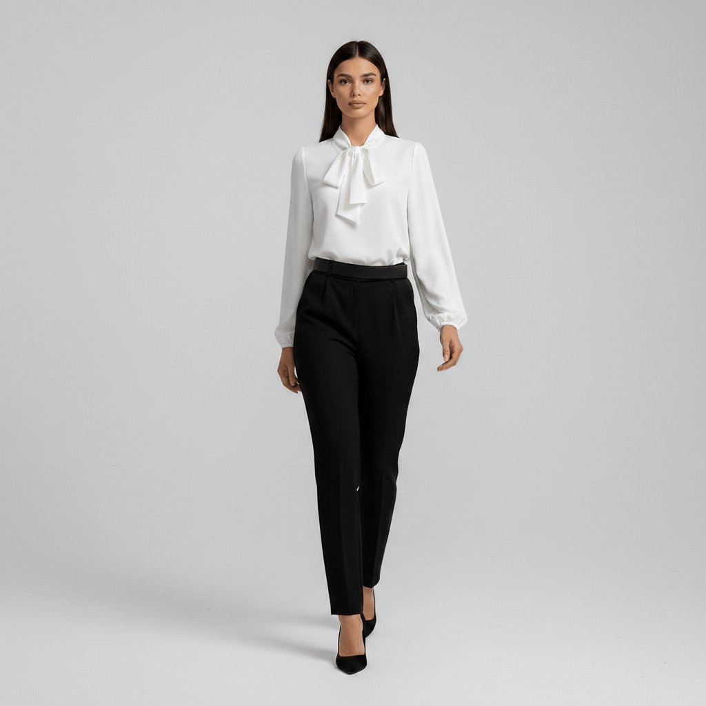 Yvette | Women's Tie Neck Puff Sleeve Blouse - Red - Image 8