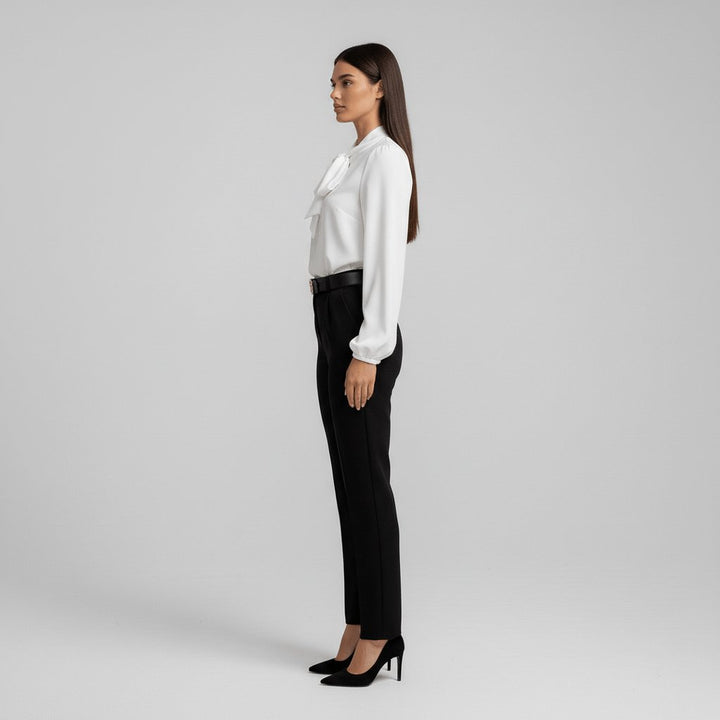Yvette | Women's Tie Neck Puff Sleeve Blouse - Red - Image 9