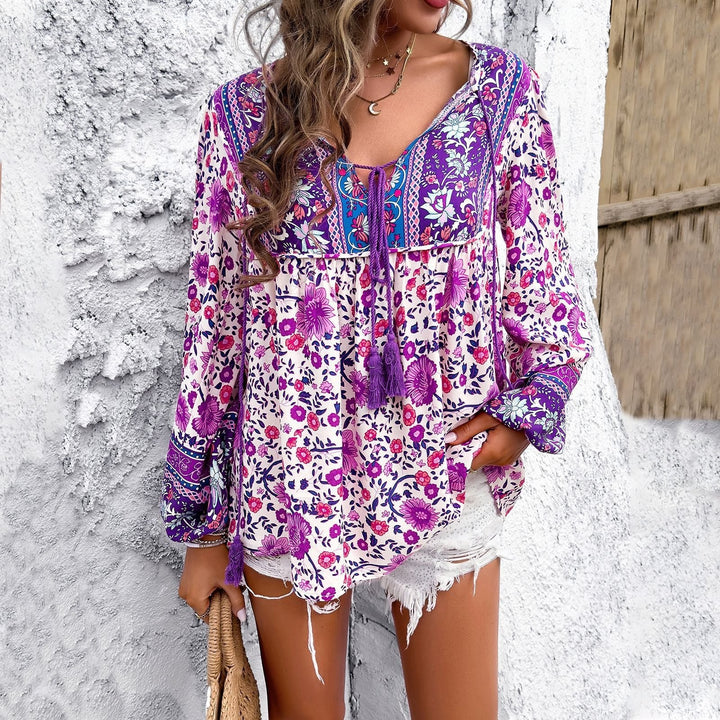 Zadie | Women's Boho Floral Long Sleeve Tunic Blouse - Image 2