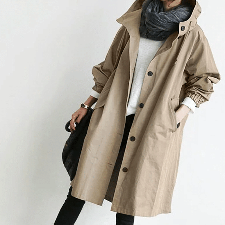 Zara | Women's Hooded Waterproof Jacket - Beige - Image 1