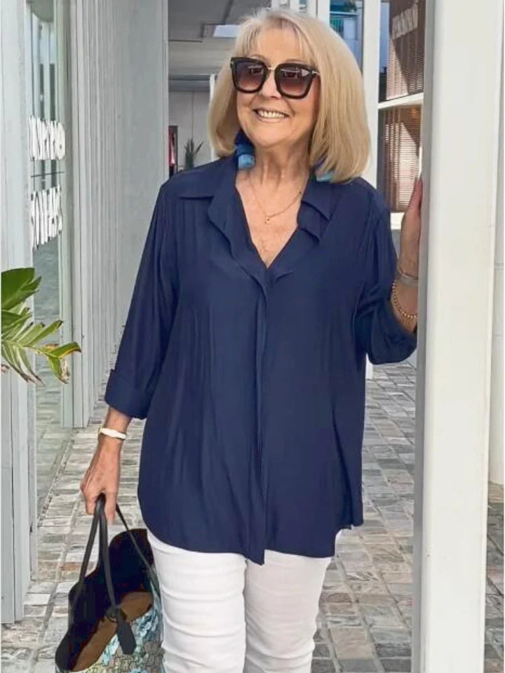 Zarvindra | Women's Relaxed Boho Blouse 3/4 Sleeve - Navy - Image 1