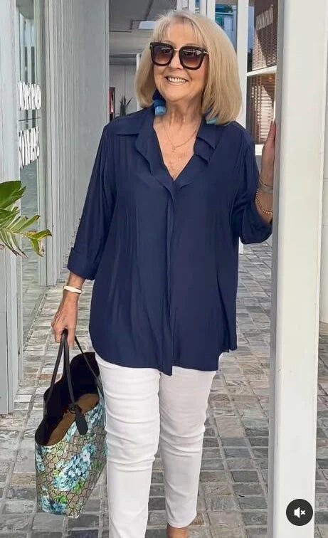 Zarvindra | Women's Relaxed Boho Blouse 3/4 Sleeve - Navy - Image 2
