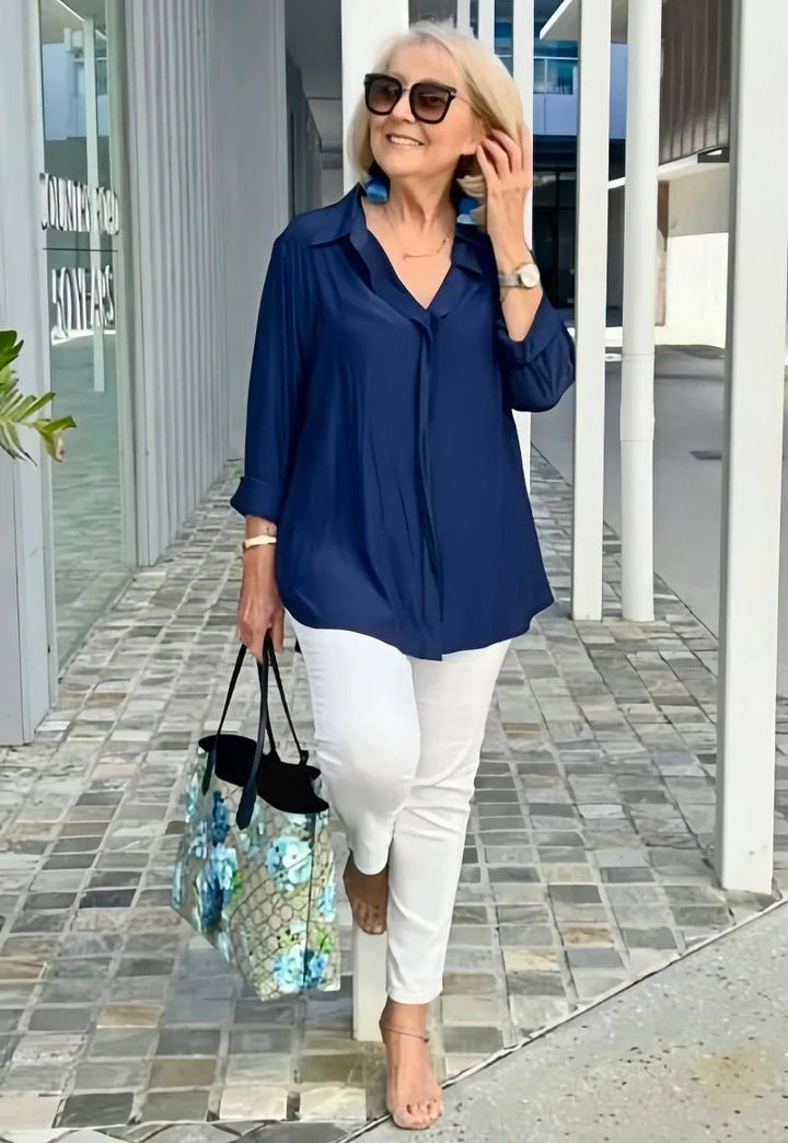 Zarvindra | Women's Relaxed Boho Blouse 3/4 Sleeve - Navy - Image 3