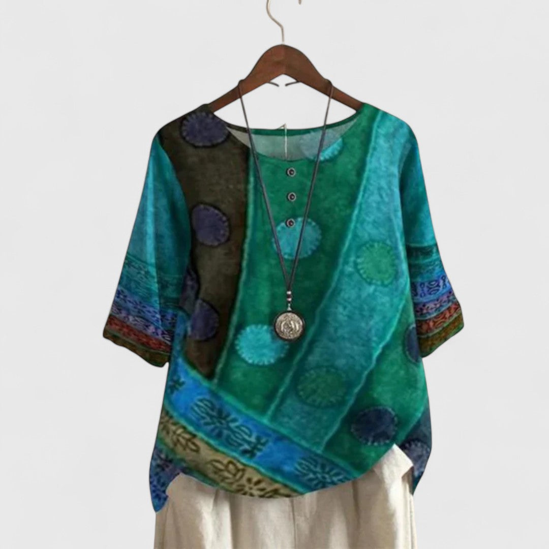 Zelvaine | Women's Boho Top Short Sleeve Print - Image 3