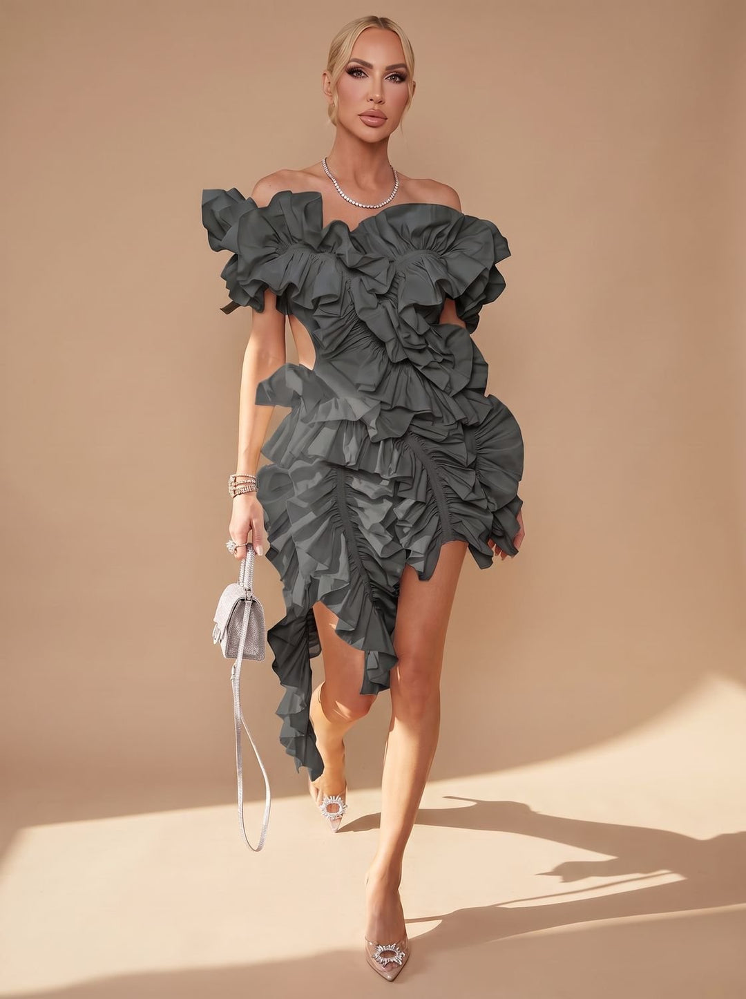 Zelvenna | Women's Cocktail Dress Ruffle Mini - Image 3