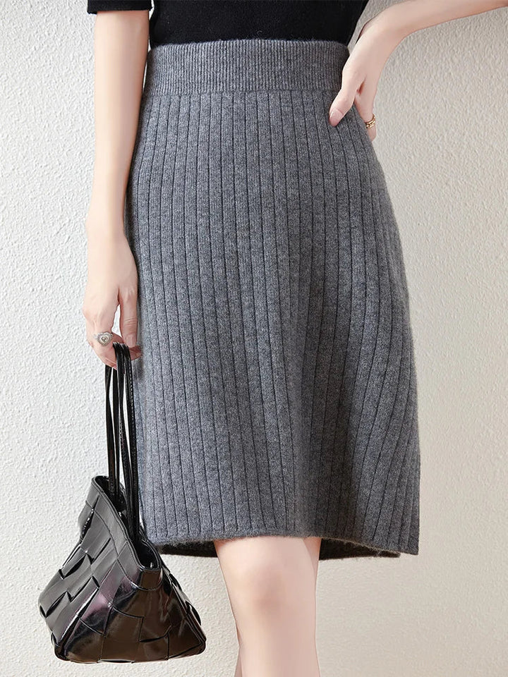 Zelvinda | Women's Ribbed Knit Midi Skirt - Grey - Image 1