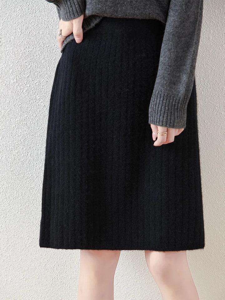 Zelvinda | Women's Ribbed Knit Midi Skirt - Grey - Image 11