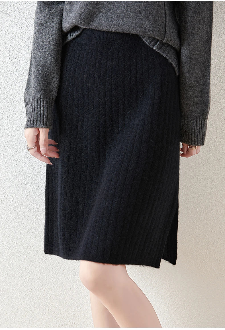 Zelvinda | Women's Ribbed Knit Midi Skirt - Grey - Image 12