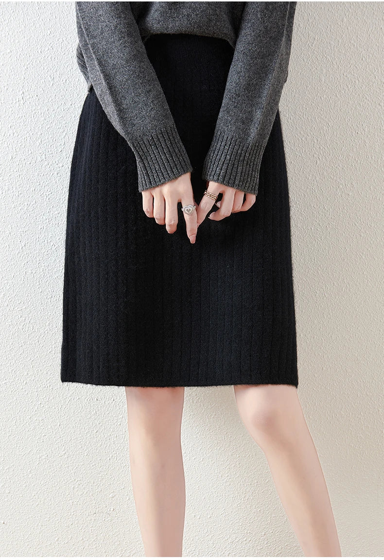 Zelvinda | Women's Ribbed Knit Midi Skirt - Grey - Image 13