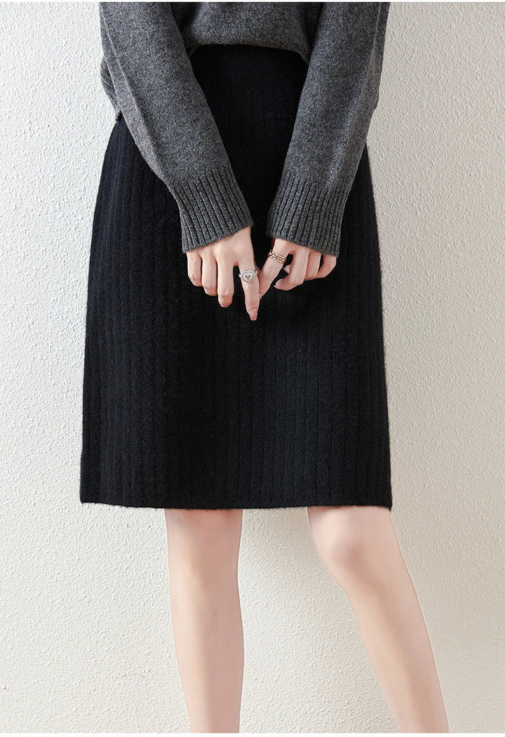 Zelvinda | Women's Ribbed Knit Midi Skirt - Grey - Image 13