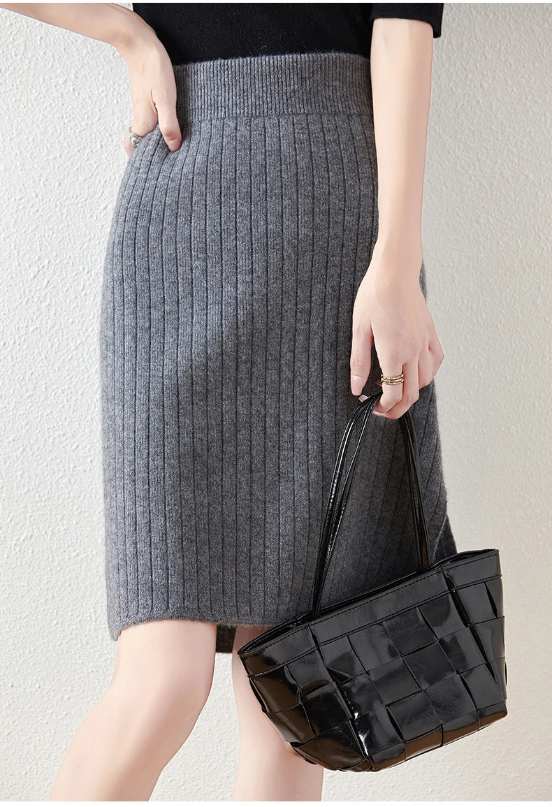 Zelvinda | Women's Ribbed Knit Midi Skirt - Grey - Image 2
