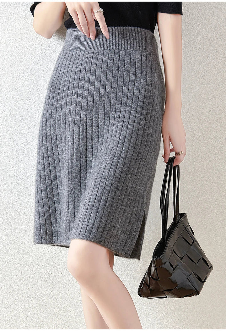 Zelvinda | Women's Ribbed Knit Midi Skirt - Grey - Image 3