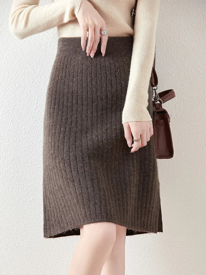 Zelvinda | Women's Ribbed Knit Midi Skirt - Grey - Image 4