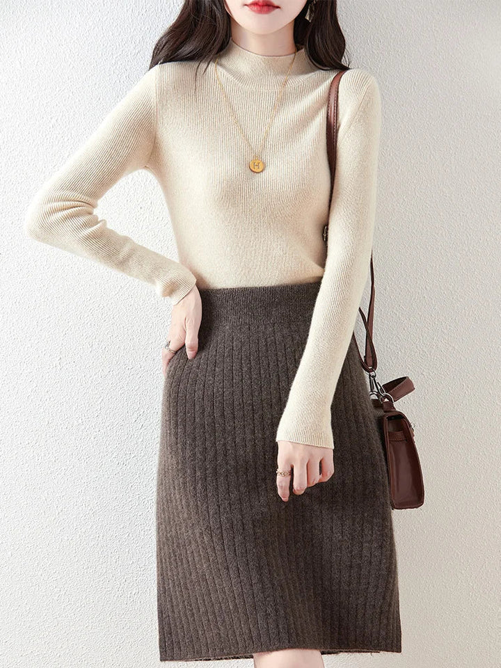 Zelvinda | Women's Ribbed Knit Midi Skirt - Grey - Image 5