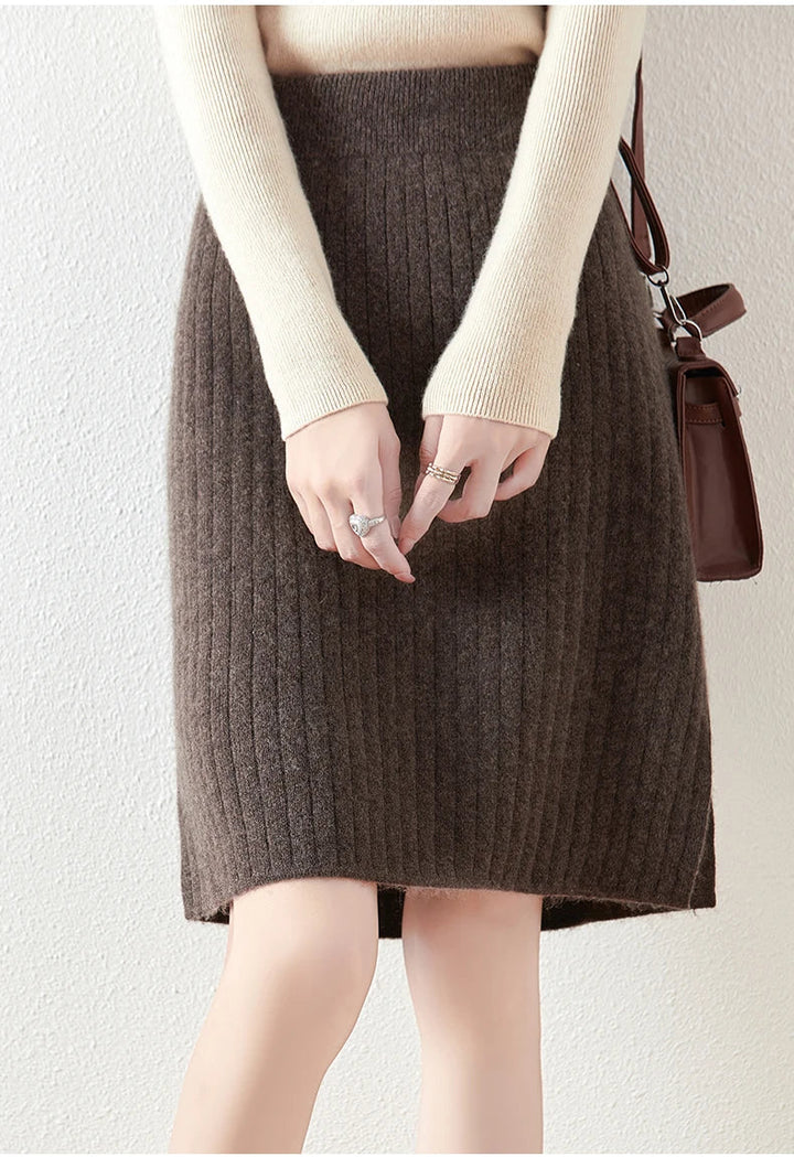 Zelvinda | Women's Ribbed Knit Midi Skirt - Grey - Image 6