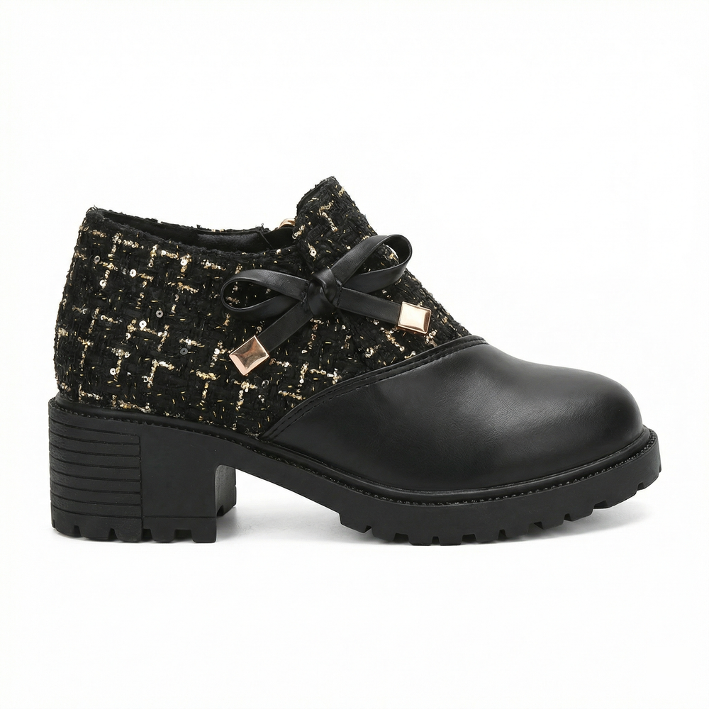Zelvindra | Women's Block Heel Tweed Lace-Up Shoes - Cream - Image 2