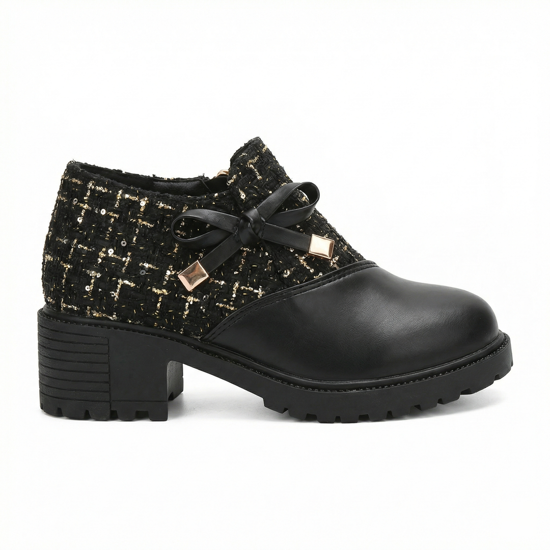 Zelvindra | Women's Block Heel Tweed Lace-Up Shoes - Cream - Image 2