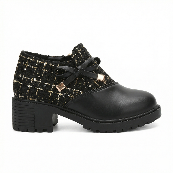 Zelvindra | Women's Block Heel Tweed Lace-Up Shoes - Cream - Image 2