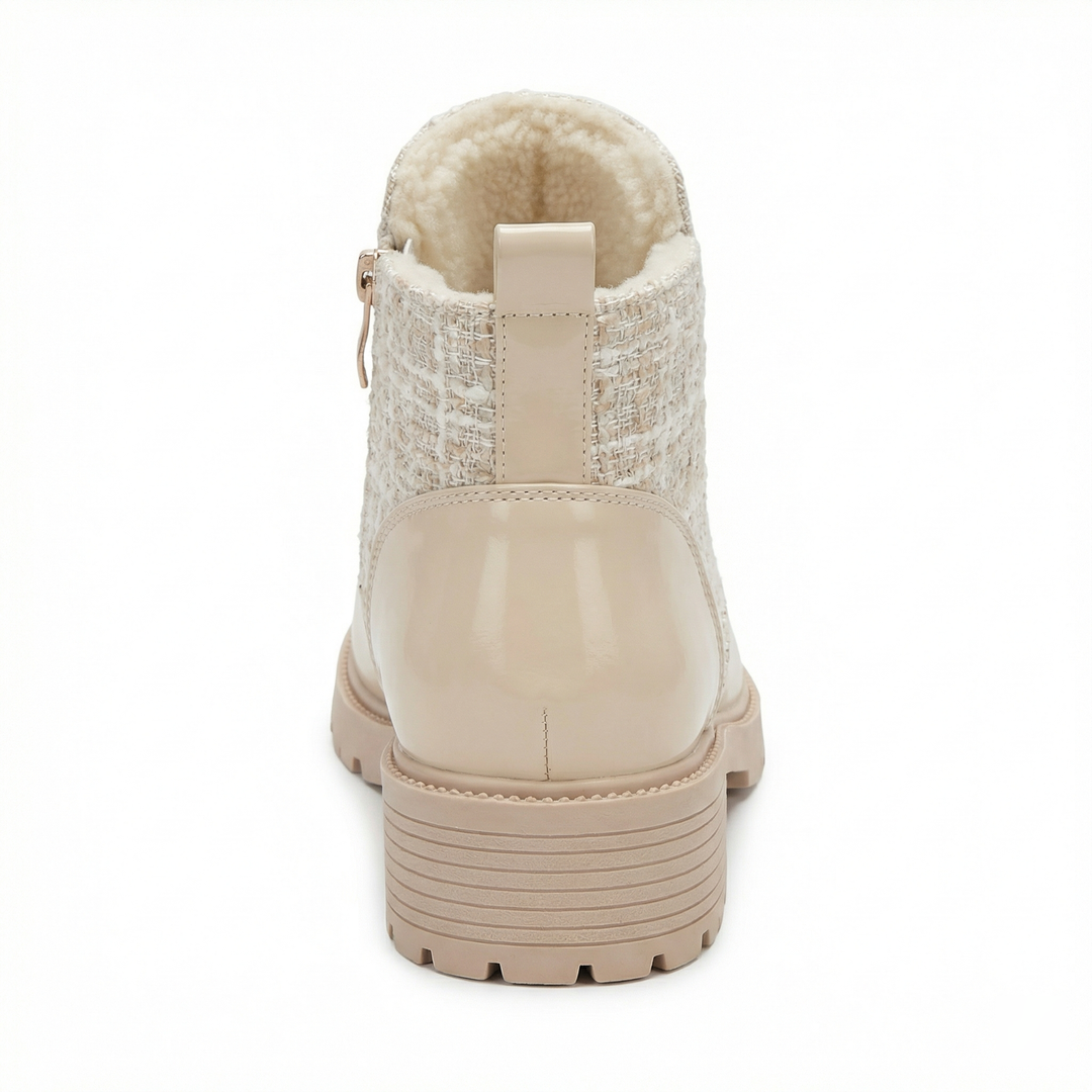 Zelvindra | Women's Block Heel Tweed Lace-Up Shoes - Cream - Image 5