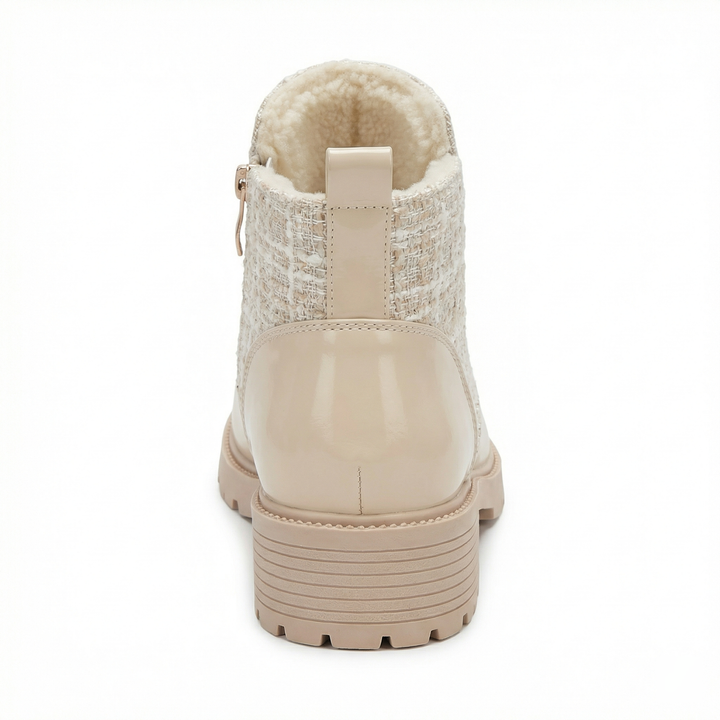 Zelvindra | Women's Block Heel Tweed Lace-Up Shoes - Cream - Image 5