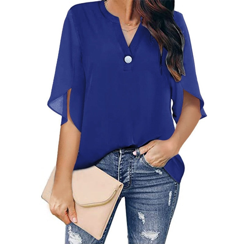 Zelvira | Women's Boho Blouse Split Sleeve Top - Royal Blue - Image 1