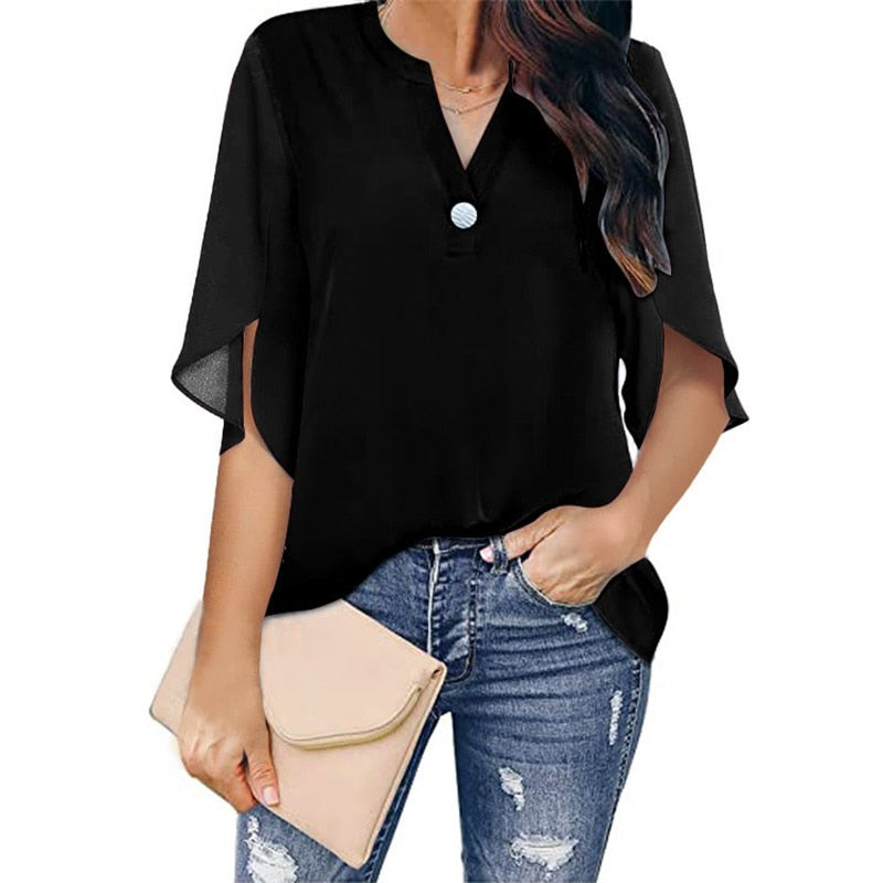 Zelvira | Women's Boho Blouse Split Sleeve Top - Royal Blue - Image 2