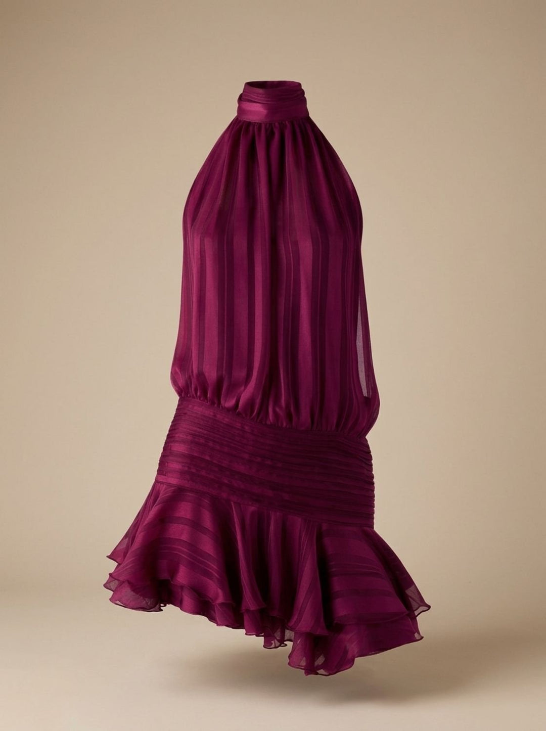 Zelvora | Women's Halter Neck Ruffle Mini Dress - Burgundy - Image 6