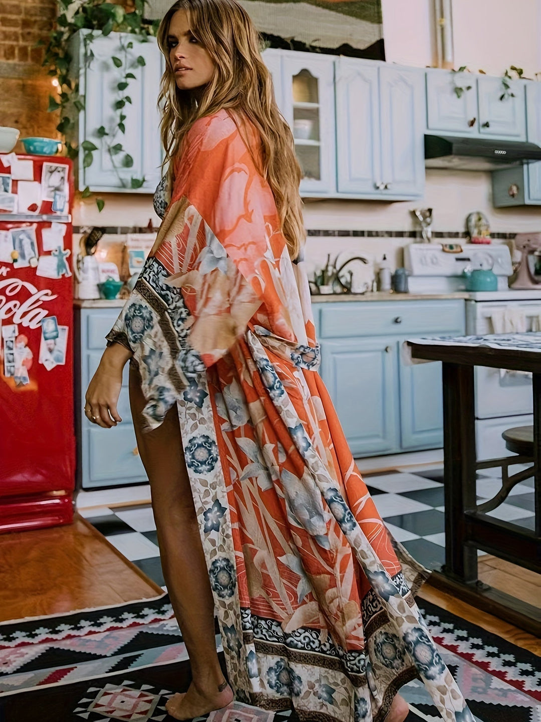 Zelvora | Women's Print Kimono Maxi Dress - Image 1