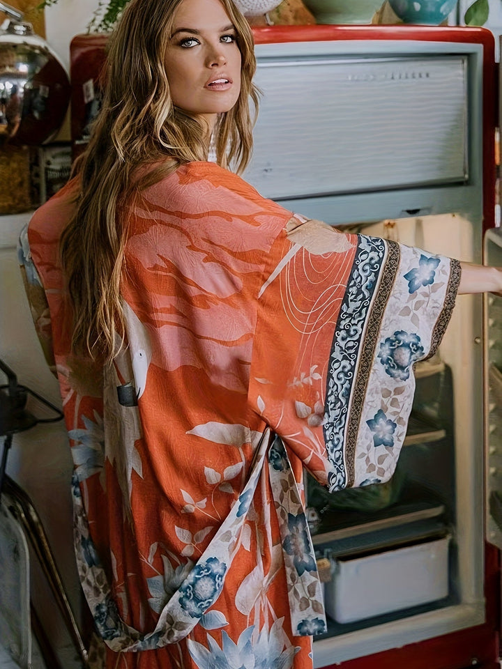 Zelvora | Women's Print Kimono Maxi Dress - Image 2